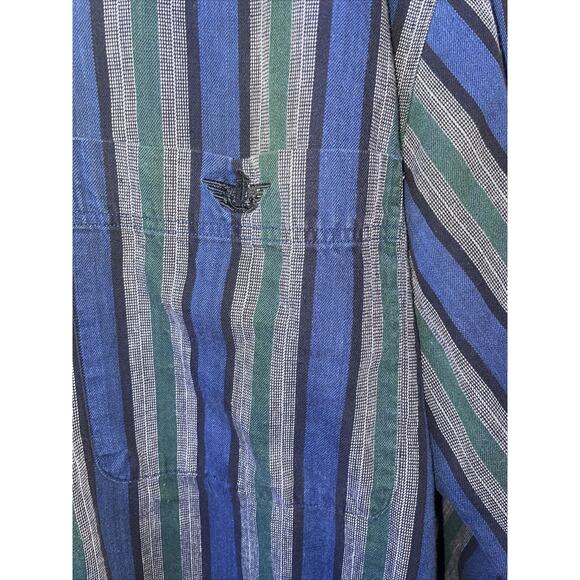 Vintage Dockers Indigo Mens Blue Green Striped Button Front Shirt Size XL - Picture 4 of 4
